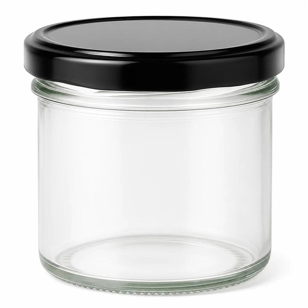 Vasos de 125ml con tapa BasicSeal negro UNiTWIST Vasos de 125 ml con tapa negra BasicSeal tarro de conserva transparente vacío tarro de mermelada