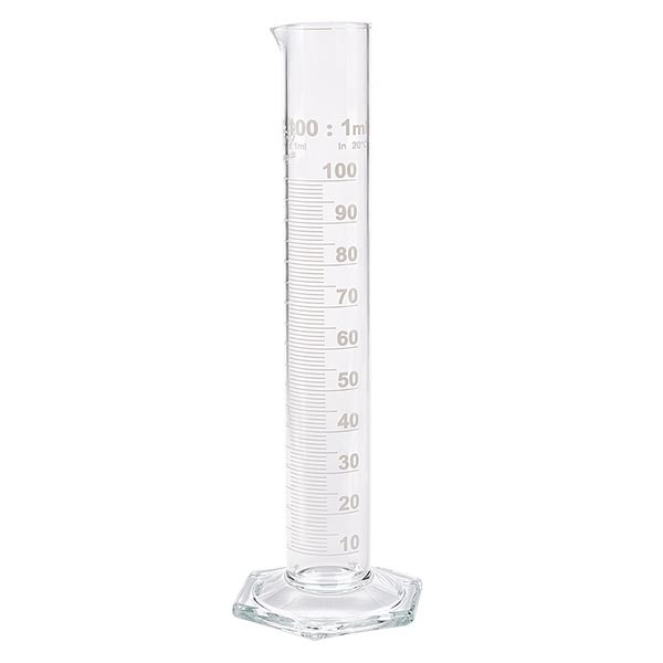 Cilindro graduado HF de 100 ml de vidrio, escala blanca Cilindro graduado HF de 100 ml de vidrio, escala blanca