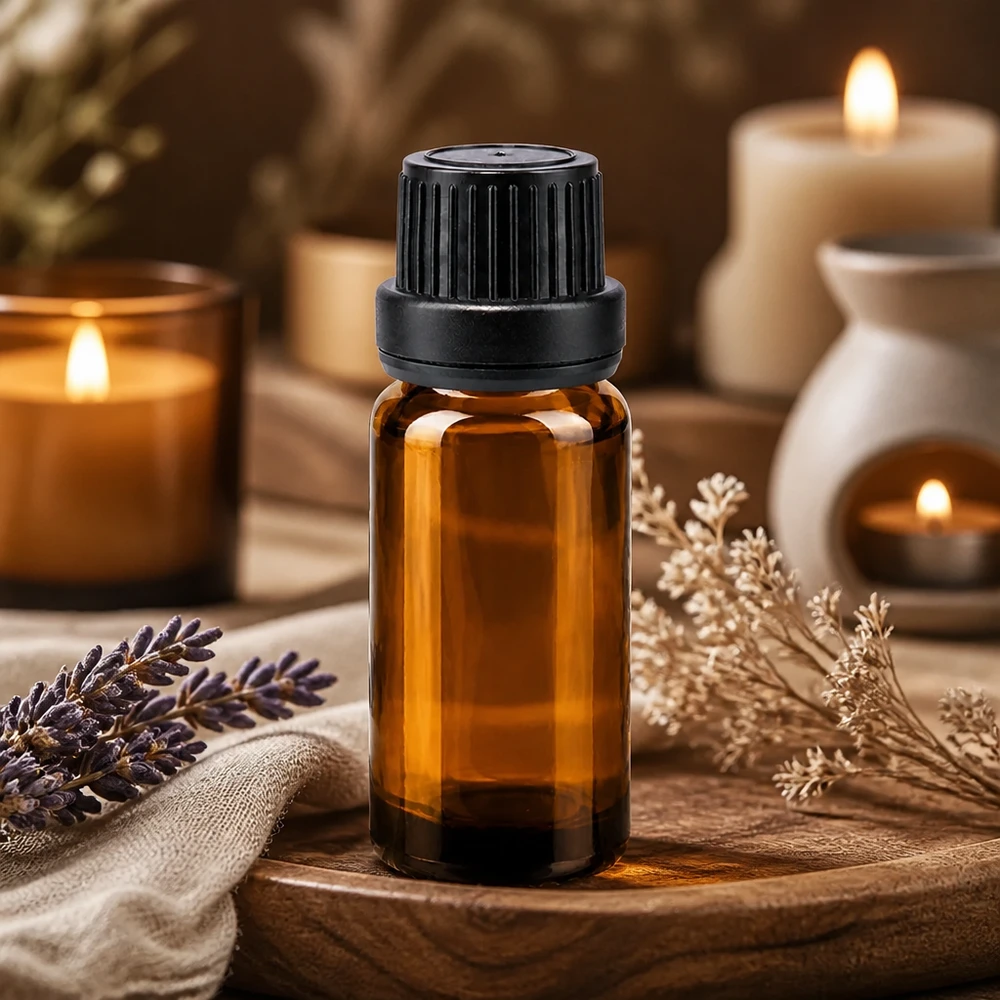 Botella de farmacia marrón 10ml tapón cuentagotas anillo vertedor 2mm tapón inviolable negro Frasco de cristal de 10 ml de color ámbar con tapón de seguridad para niños de color negro y gotero para aromaterapia