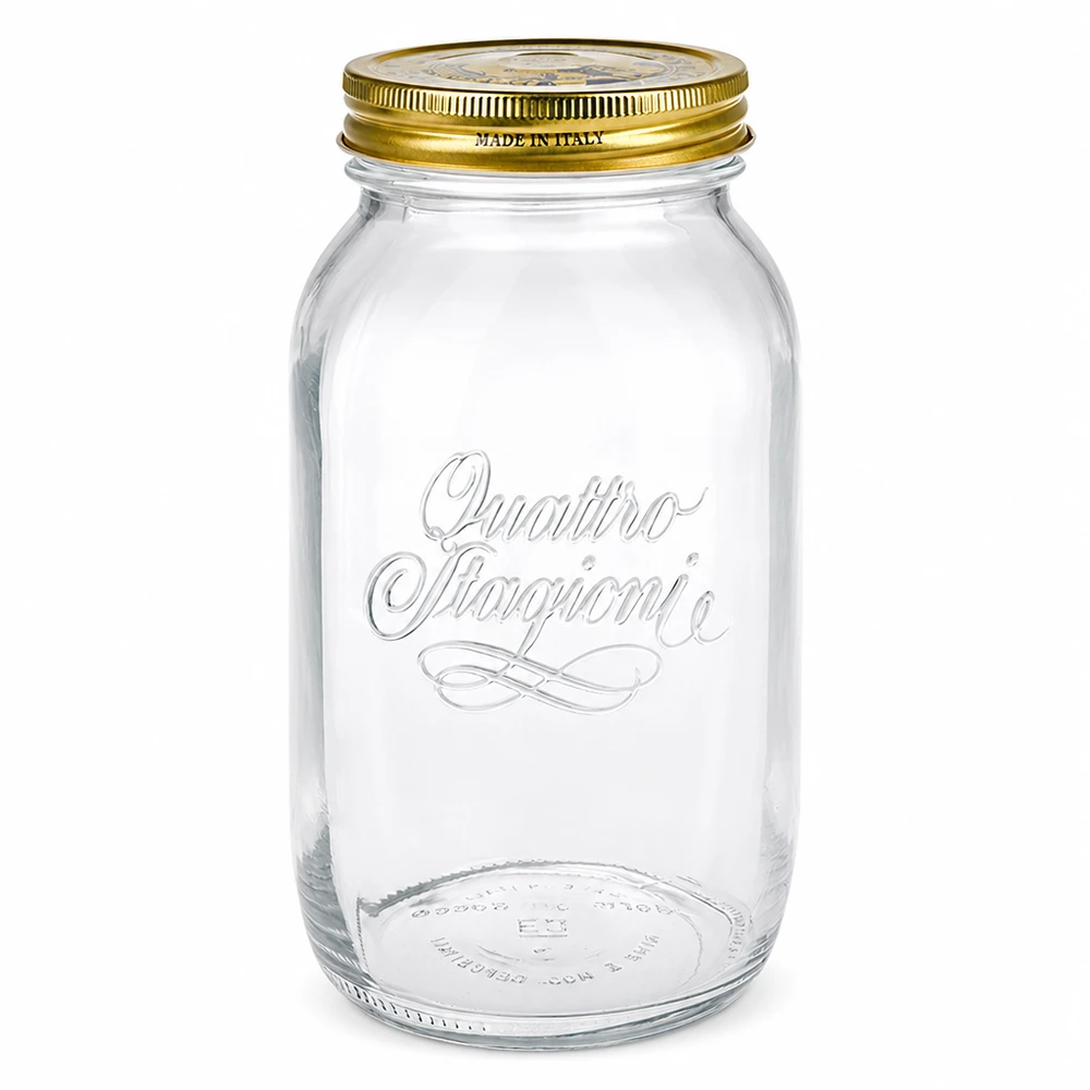 Vaso redondo "Quattro Stagioni" de 1500ml con tapa 1500ml Quattro Stagioni Rundglas mit goldenem Deckel - elegantes italienisches Einmachglas für Küche und Vorratshaltung