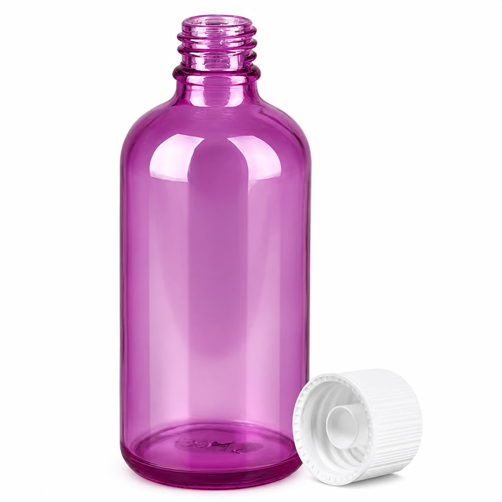 Frasco de 100 ml con tapón de rosca de 11 mm blanco estándar PurpleLine UT18/100 Frasco cuentagotas morado de 100 ml con rosca estándar para aceites esenciales y sueros