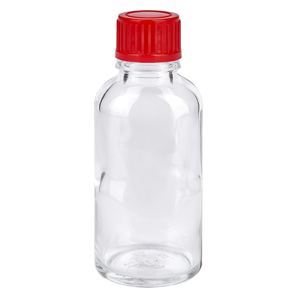 Frasco de 30 ml con tapón de rosca de 11 mm rojo estándar ClearLine UT18/30 Frasco de 30 ml con tapón de rosca de 11 mm rojo estándar ClearLine UT18/30