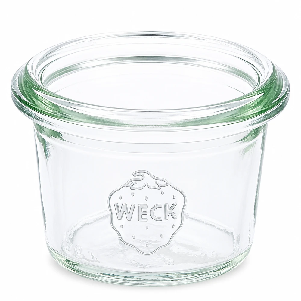 Frasco de cristal de 35 ml WECK RR40 Tarro WECK RR40 de 35 ml de vidrio transparente con logotipo en relieve para conservar y almacenar
