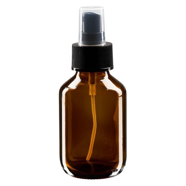 Frasco medicinal 100ml marrón, con bomba atomizadora negra ApoGlas Frasco medicinal 100ml marrón, con bomba atomizadora negra ApoGlas