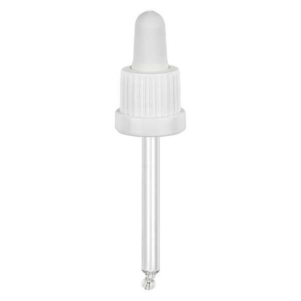 Pipeta cuentagotas de vidrio blanco/blanco 18mm PL66 cierre inviolable Pipeta cuentagotas de vidrio blanco/blanco 18mm PL66 cierre inviolable