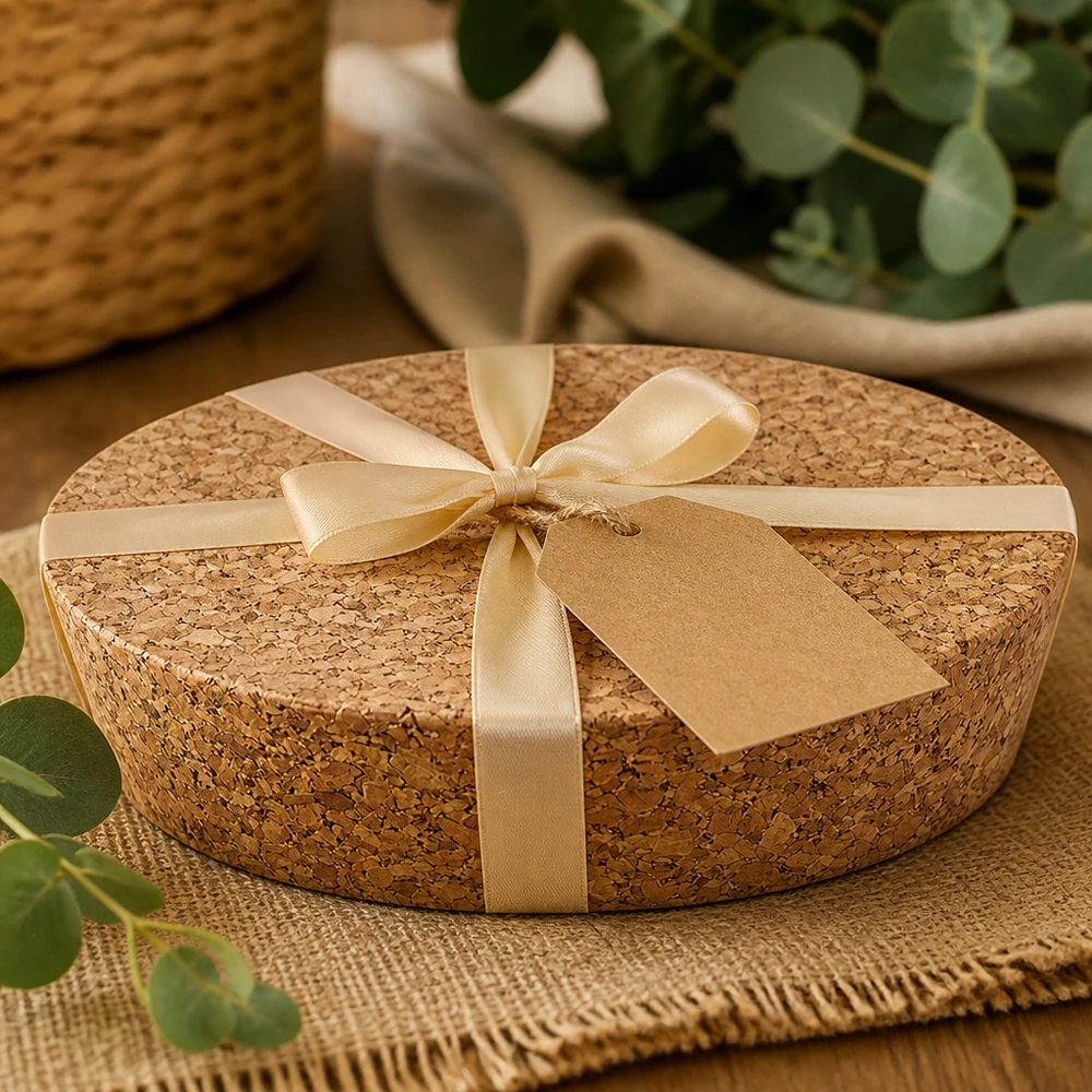 WECK RR80 tapón de corcho natural regalo envuelto con cinta dorada colgante embalaje sostenible regalo
