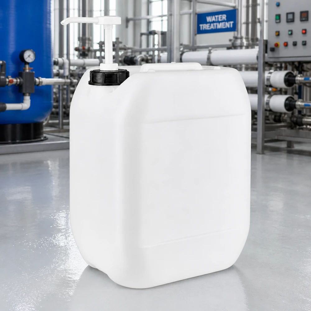 Bidón resistente de 10 litros con bomba dosificadora para sistemas de tratamiento de agua y productos químicos