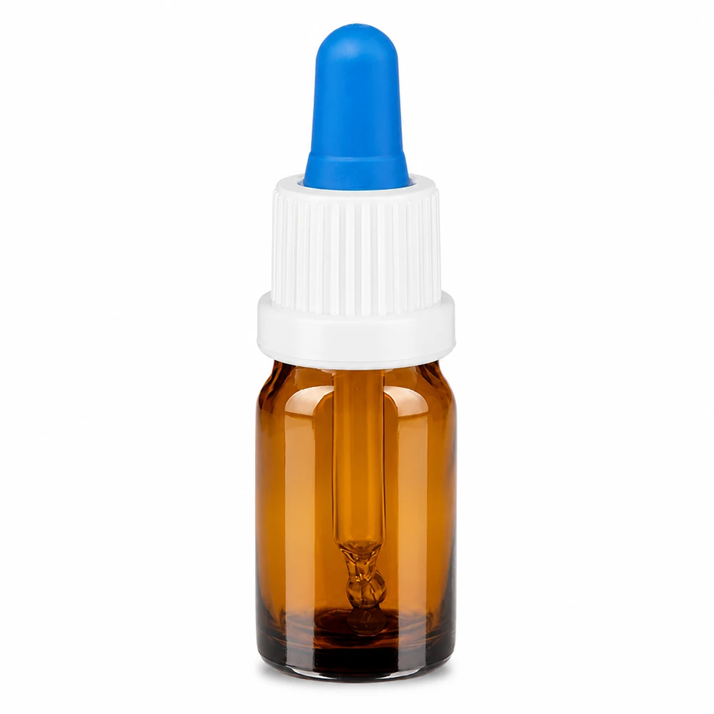 Frasco pipeta 5ml blanco/azul cierre inviolable BrownLine UT18/5 Frasco pipeta de 5 ml de vidrio ámbar con tapón blanco y pipeta azul para una dosificación precisa
