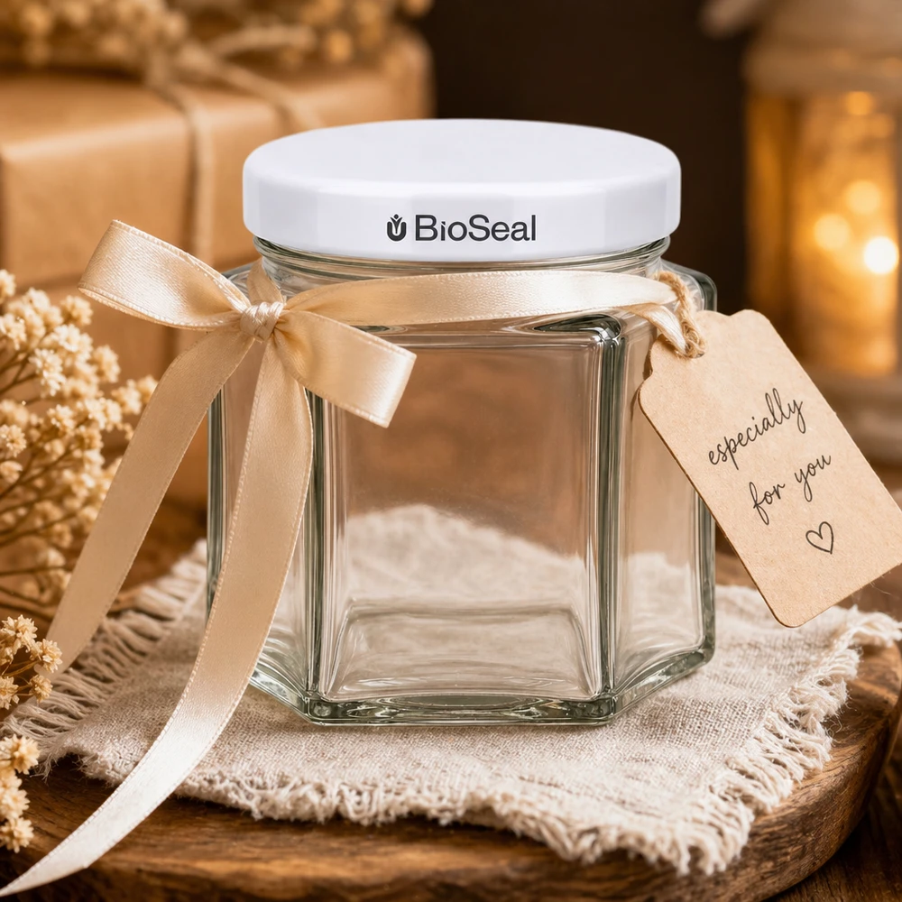Tarro hexa de 47ml con tapa blanca BioSeal UNiTWIST