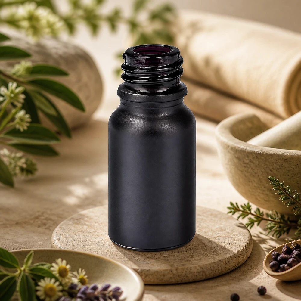 Frasco de farmacia de 10 ml BlackLine UT18/10 UNiTWIST Elegante frasco de farmacia BlackLine UT18/10 UNiTWIST de 10 ml con acabado mate para una presentación elegante del producto