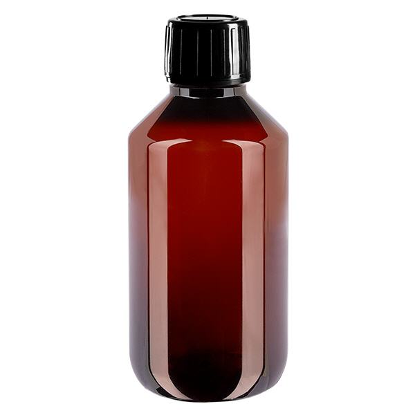 Botella de PET de 200 ml con tapón inviolable negro Botella de PET de 200 ml con tapón inviolable negro