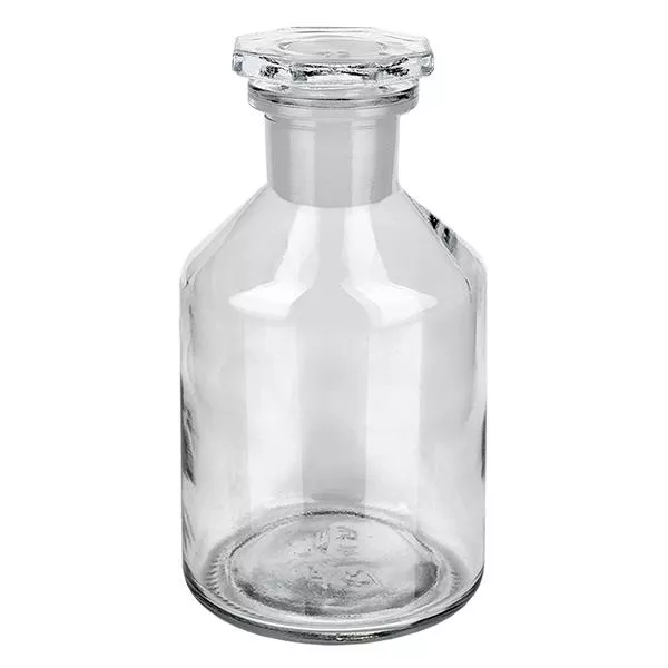 Frasco de pecho inclinado de 50 ml, de cristal transparente con tapón de cristal, para aplicaciones de laboratorio