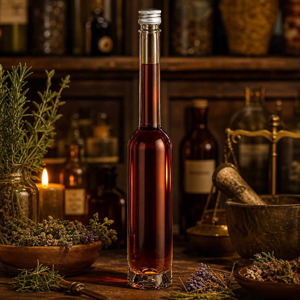 Botella de vidrio de 100 ml «Toni» sin tapón de rosca UNiTWIST® Pequeño frasco de vidrio Toni de 100 ml con tapón de rosca plateado - perfecto para tinturas caseras de hierbas