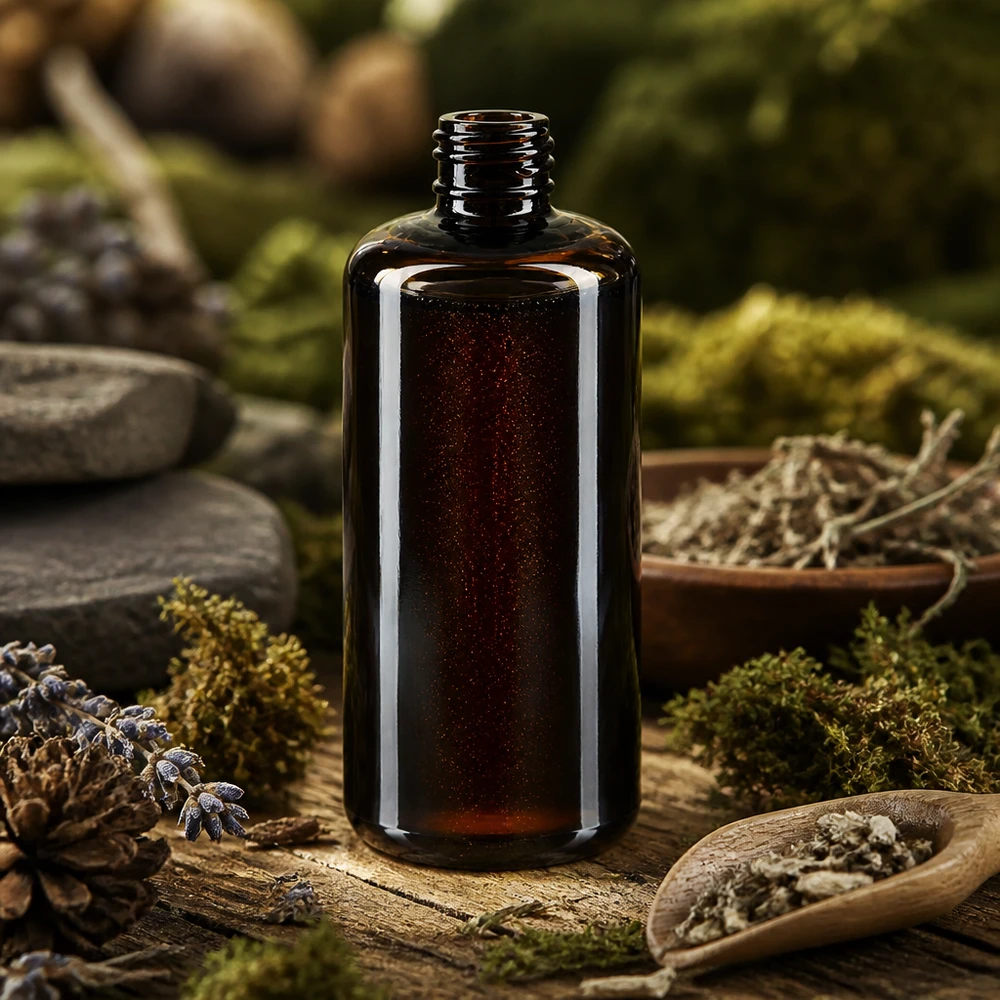 Elegante frasco para cosméticos Draco de 200 ml con silueta estilizada fabricado en vidrio violeta Miron resistente a los rayos UV