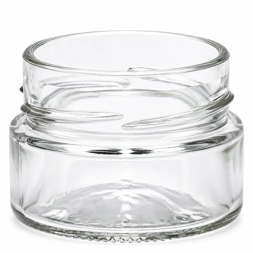 Tarro redondo de 80ml sin tapa (TO58deep) UNiTWIST UNiTWIST Runda80 tarro redondo 80ml TO58deep transparente tarro de rosca vacío sin tapa sobre fondo blanco