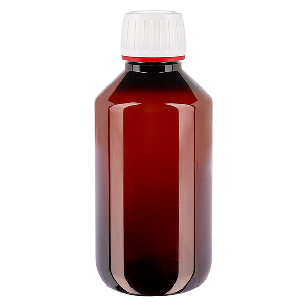 Botella PET 200ml con tapón inviolable blanco/rojo Botella PET 200ml con tapón inviolable blanco/rojo