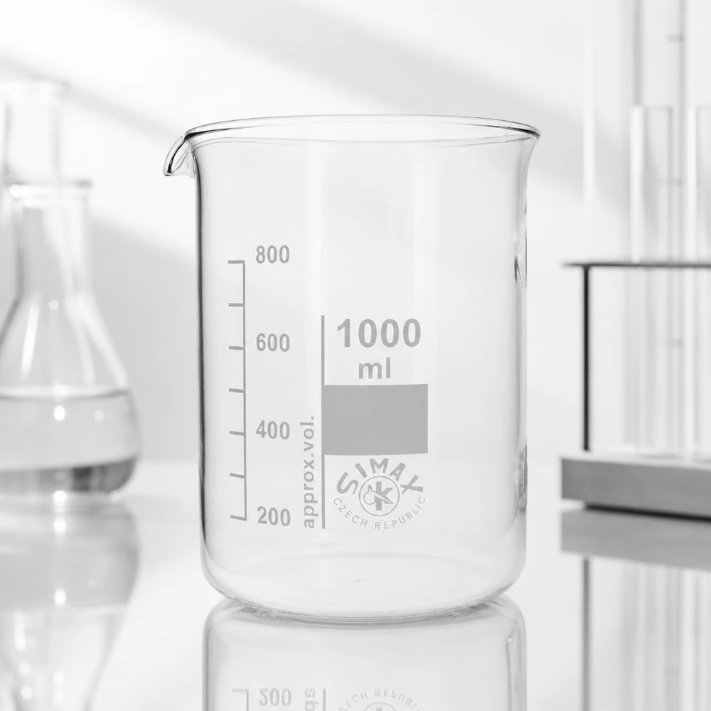 Vaso de precipitados 1000ml de vidrio de borosilicato, forma baja Vaso transparente de 1000 ml con pico vertedor y marcas de volumen para mediciones precisas