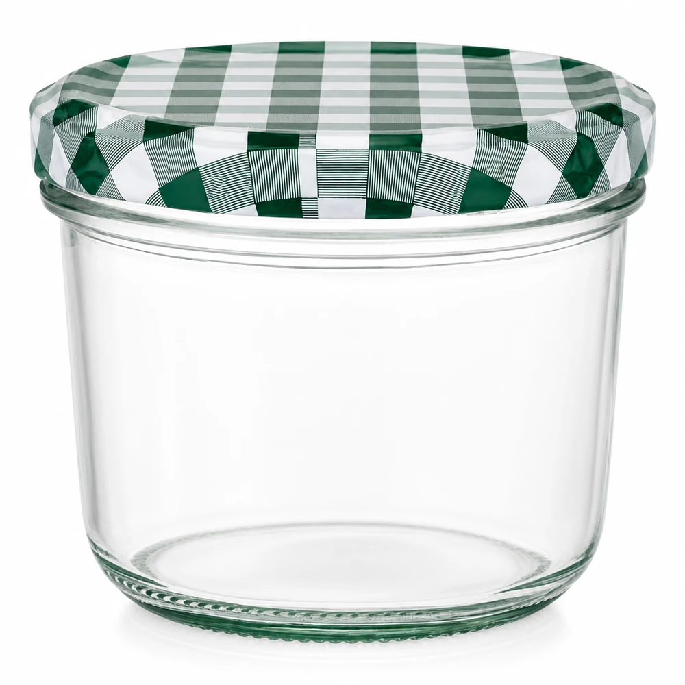 Vasos de 230 ml con tapa BasicSeal verde y blanco tarro de conserva transparente a cuadros tarro de mermelada