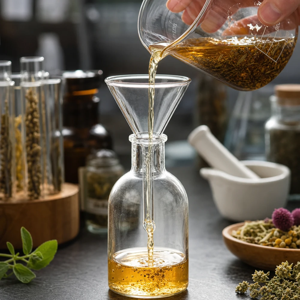 Embudo de vidrio compacto con abertura de 30 mm y vástago corto para llenar fácilmente botellas pequeñas