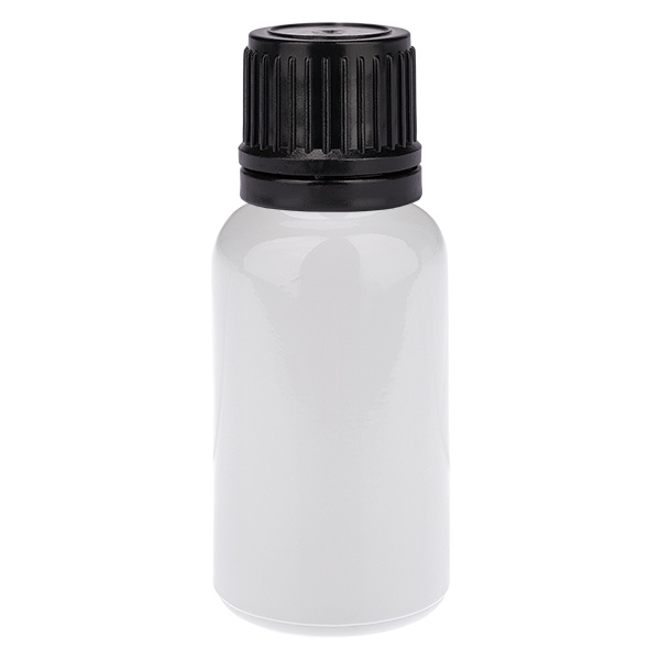 Botella para glóbulos de 20 ml, anillo vertedor de 8 mm, negro, tapón estándar WhiteLine UT18/20