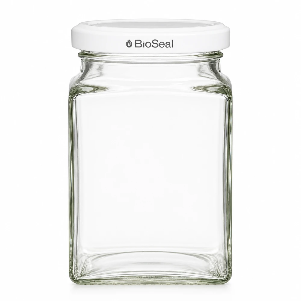 Tarro tetra 260ml + tapa BioSeal blanco UNiTWIST UNiTWIST Tetra260 tarro cuadrado con tapa blanca TO58 BioSeal tarro vacío de cristal transparente