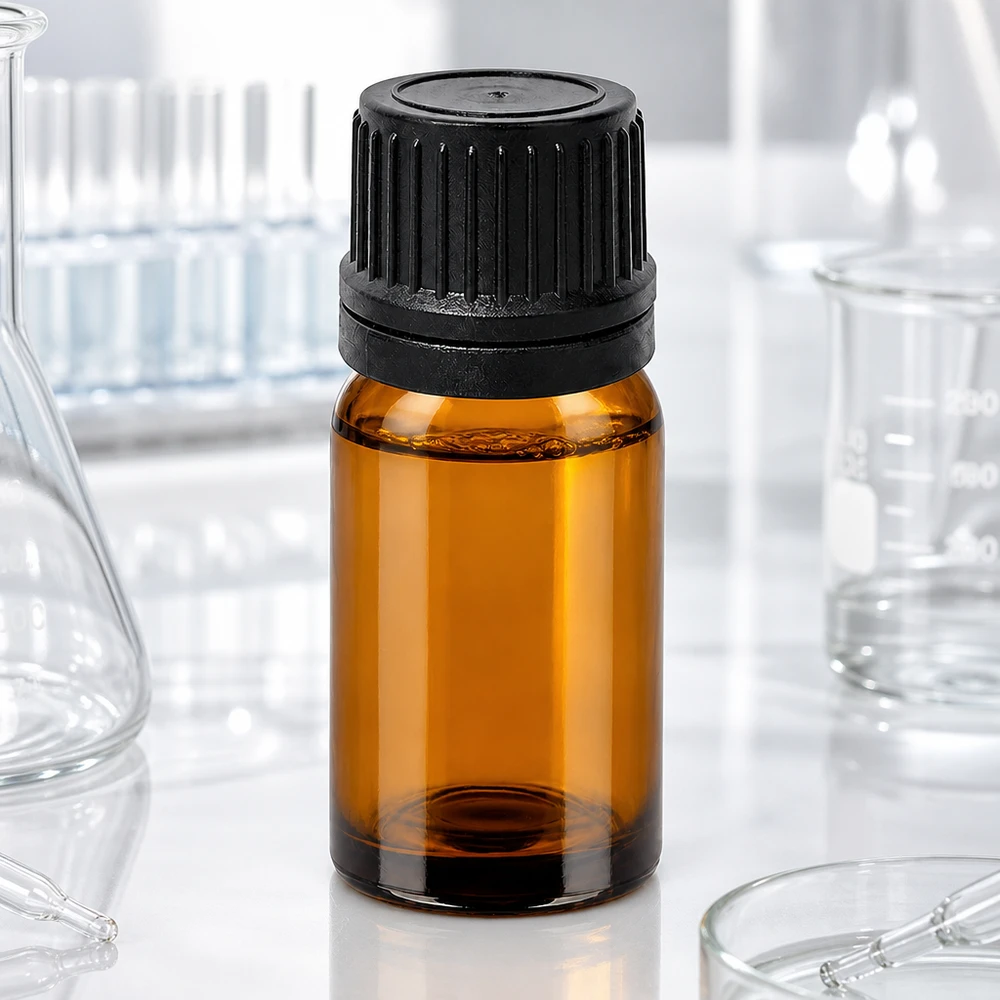 Frasco cuentagotas 10ml 1mm negro cierre inviolable BrownLine UT18/10 Frasco de vidrio de color ámbar de 10 ml con abertura cuentagotas de 1 mm y tapón OV negro para farmacia