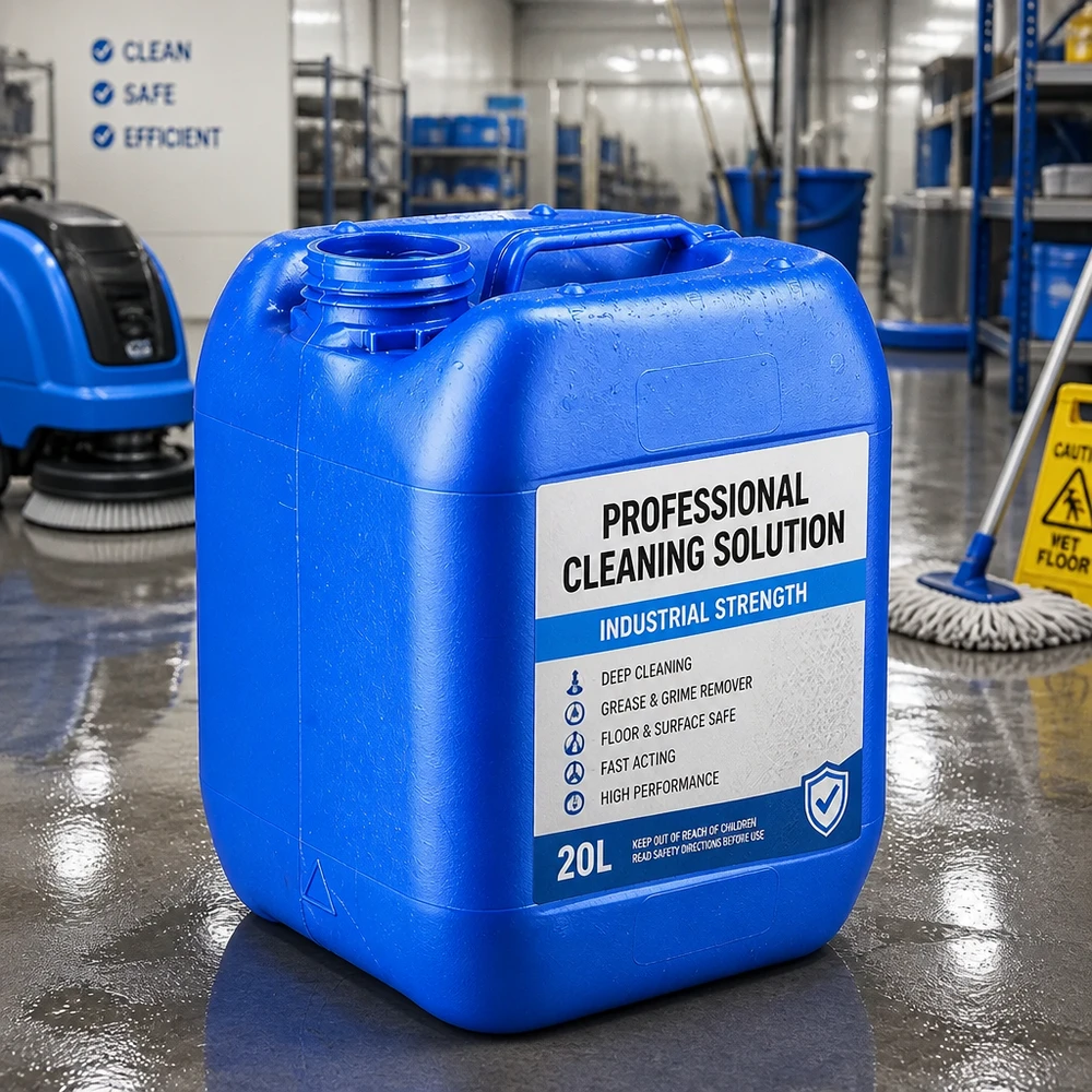 Bidón azul vacío de 5 litros sin tapón para productos de limpieza profesionales