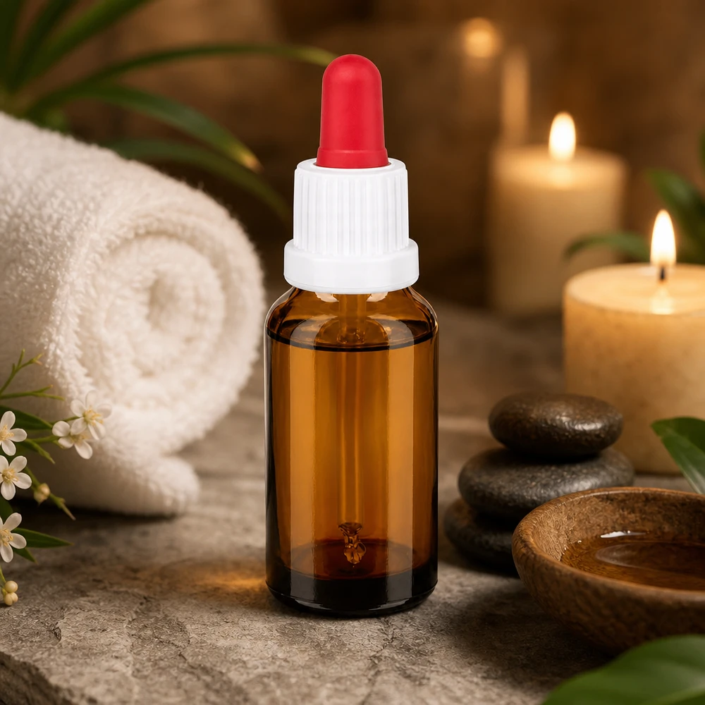 Frasco pipeta 20ml blanco/rojo cierre inviolable BrownLine UT18/20 Frasco cuentagotas de 20 ml de vidrio ámbar de alta calidad con pipeta ergonómica para una dosificación precisa