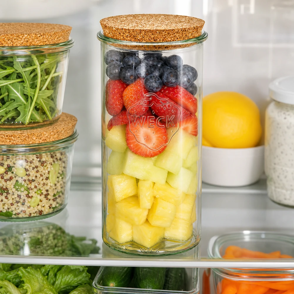 WECK RR100 Refrigerador Organización Ensalada de frutas Bayas Piña Tapa de corcho Meal Prep mantener fresco