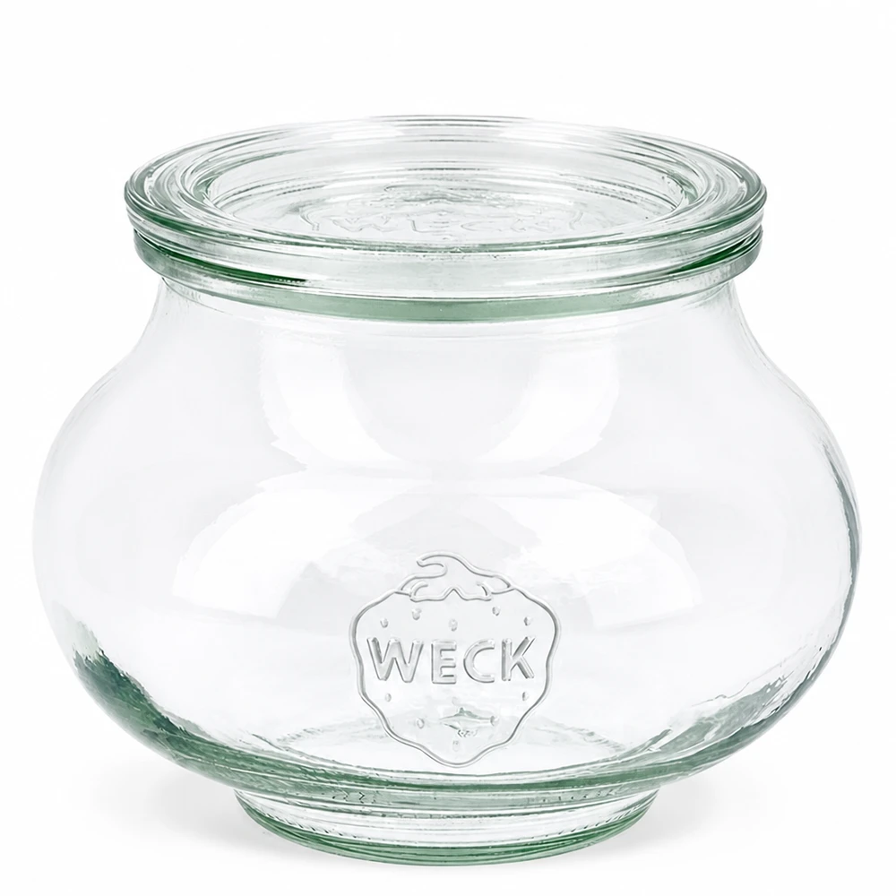 Frasco decorativo de 560 ml con tapa de cristal WECK RR80 Tarro para joyas WECK 560ml con tapa de cristal RR80 Tarro para conservas redondo transparente