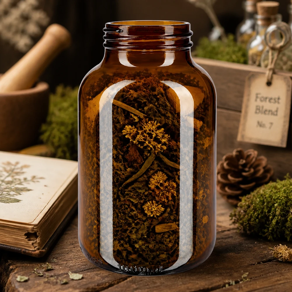 1000ml botella de vidrio ámbar de cuello ancho Botella grande de vidrio ámbar de 1000 ml con cuello extra ancho ideal para hierbas y plantas secas