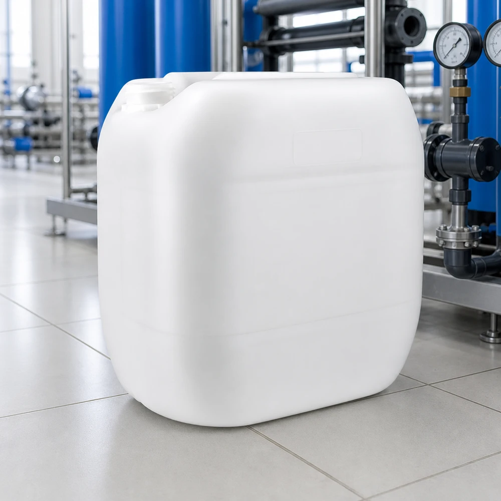 Bidón 30 litros sin tapón Bidón apilable de 30 litros sin tapón, fabricado en plástico apto para uso alimentario, de color blanco
