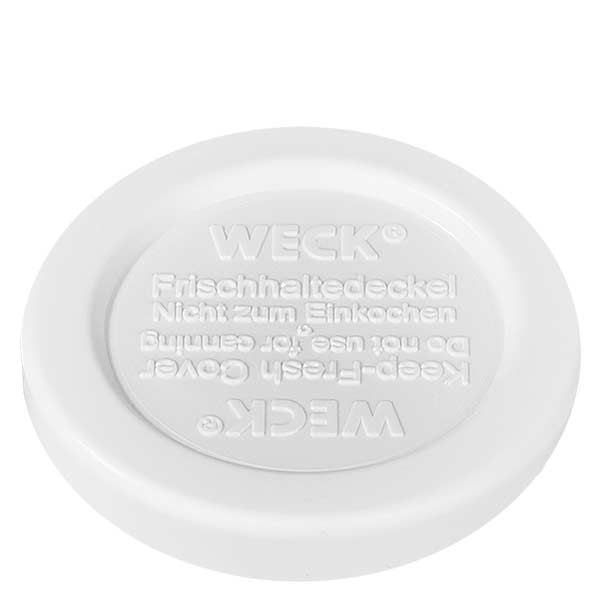Vasos de 35ml con tapa de frescura WECK RR40 Tapa de frescor WECK blanca RR40 vista detallada con escritura en relieve para tarro cilíndrico de 145 ml Tapa de recambio