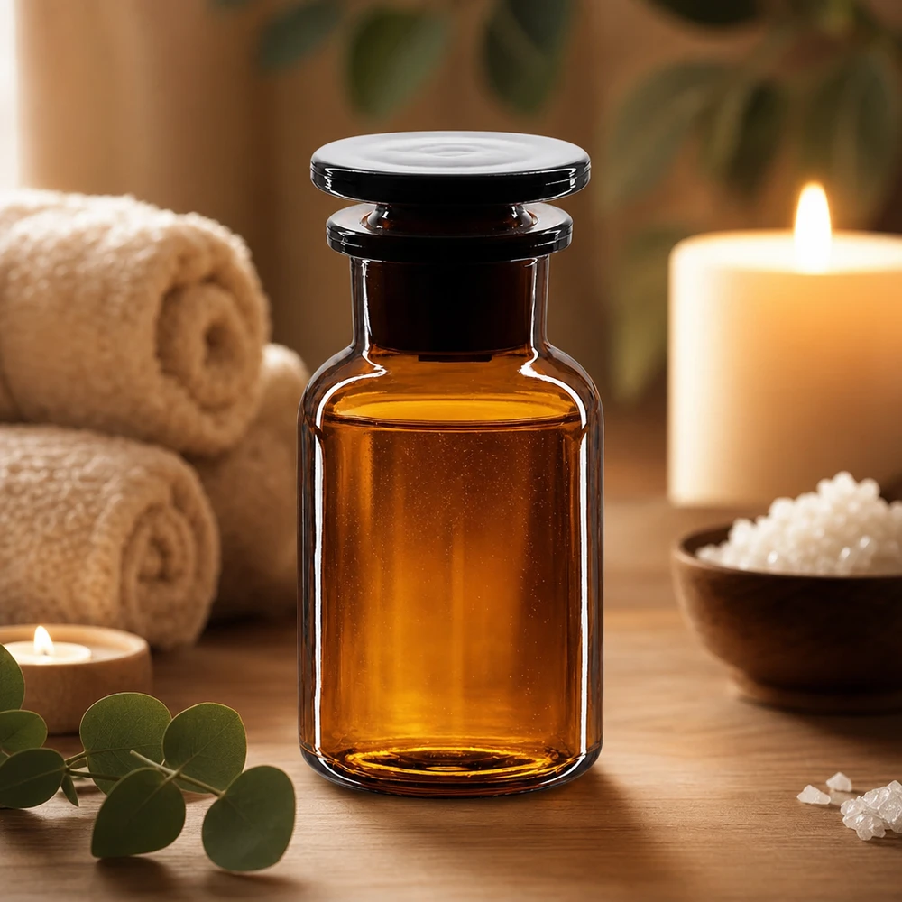 Frasco de almacenamiento para aromaterapia de 100 ml, de vidrio ámbar, de cuello ancho y con tapón de vidrio, para aceites esenciales