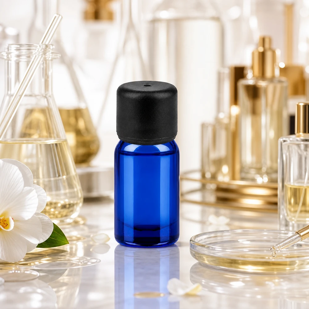 Frasco compacto de 5 ml de vidrio de alta calidad en azul brillante para una dosificación precisa
