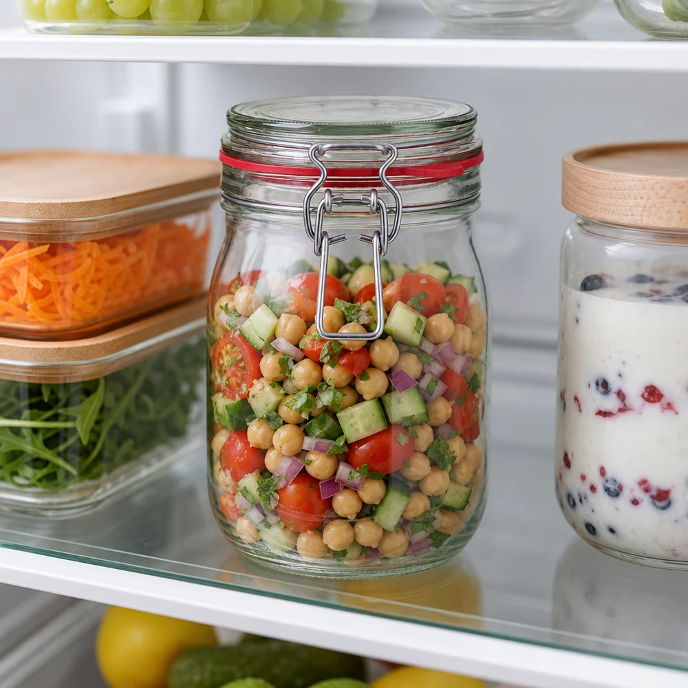 Tarro de cristal de 1140 ml con tapa abatible para ensaladas y comidas preparadas en el frigorífico