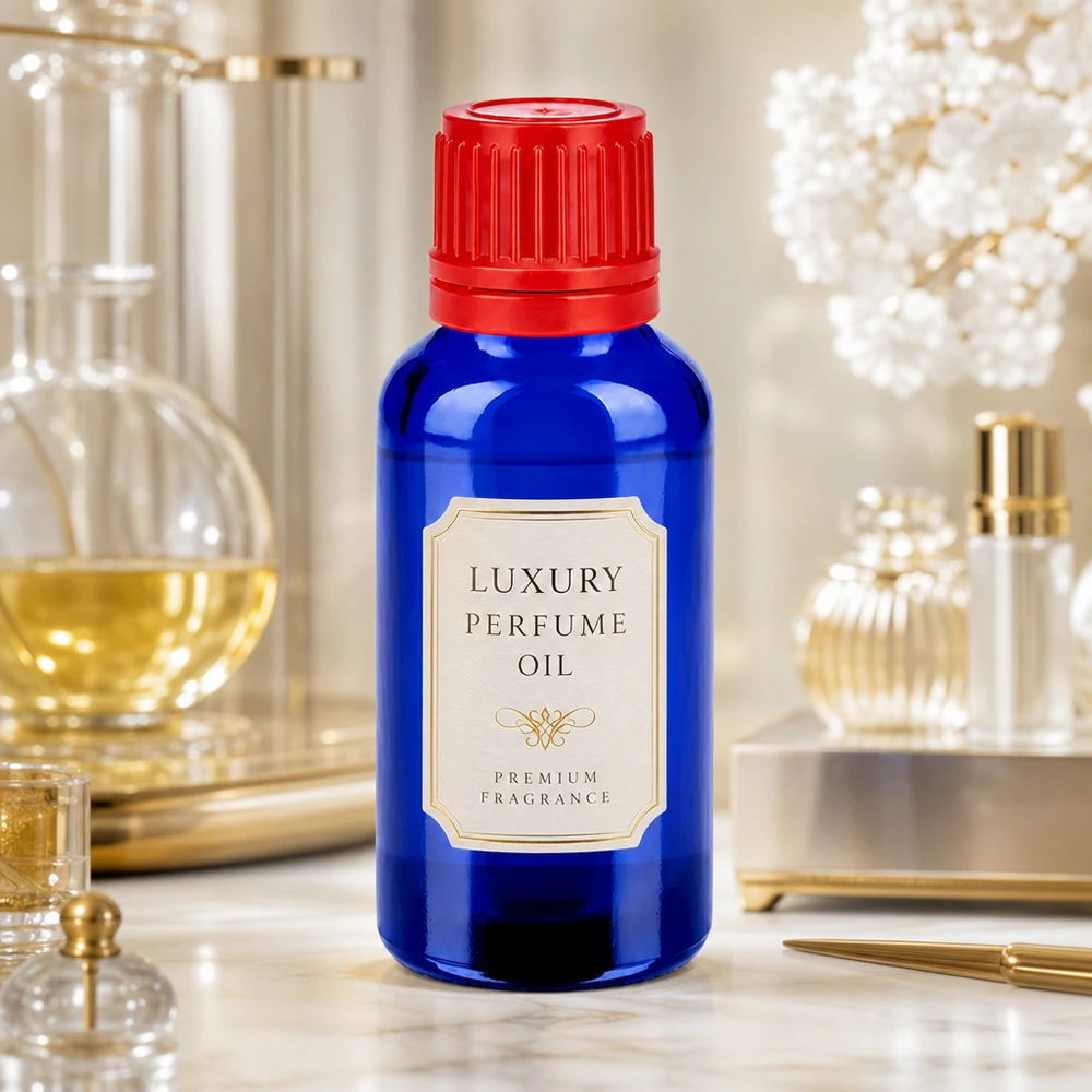 Frasco cuentagotas premium de 30 ml con rosca UT18/30 en elegante cristal azul para productos de lujo