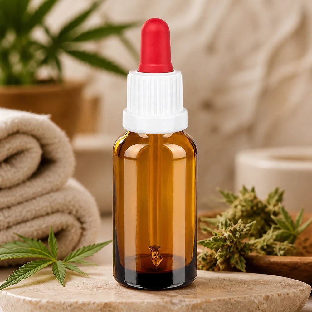 Frasco pipeta 20ml blanco/rojo cierre inviolable BrownLine UT18/20 Frasco médico para pipetas de 20 ml con protección UV mediante vidrio ámbar para aplicaciones farmacéuticas