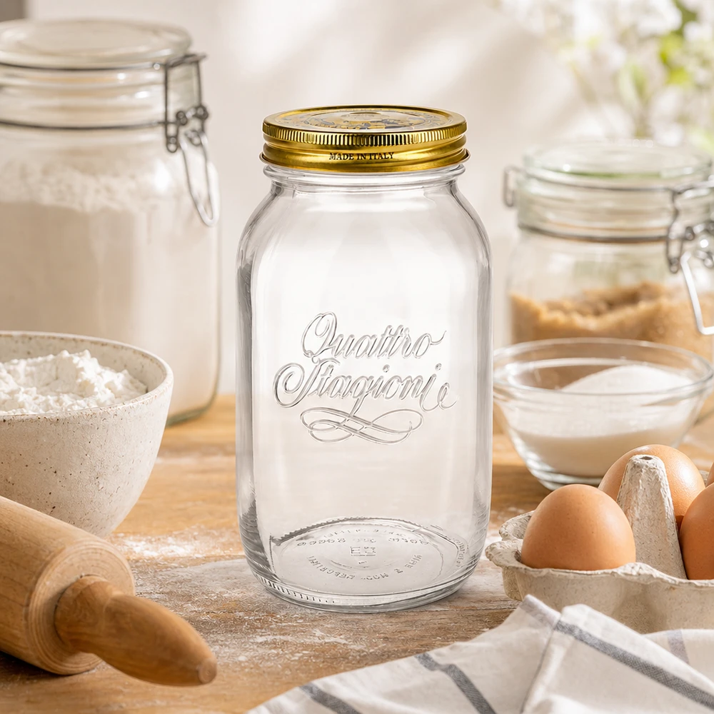 Vaso redondo "Quattro Stagioni" de 1500ml con tapa Quattro Stagioni 1500ml tarro de conservas en pastelería con harina huevos rodillo tarro de conservas italiano utensilios de cocina
