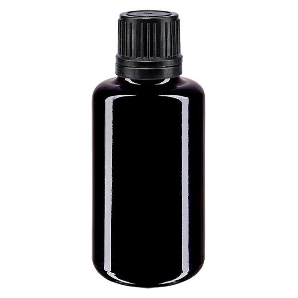 Botella de farmacia violeta 30ml cuentagotas anillo vertedor 1mm negro cierre inviolable Botella de farmacia violeta 30ml cuentagotas anillo vertedor 1mm negro cierre inviolable