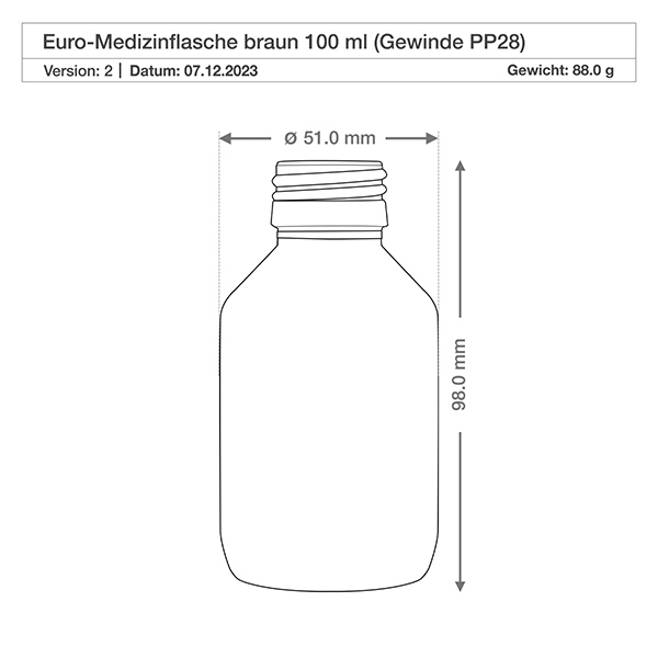 Frasco medicinal 100ml marrón, con bomba atomizadora negra ApoGlas Frasco de vidrio ámbar de 100 ml de forma redonda con rosca PP28 para un almacenamiento seguro de los medicamentos
