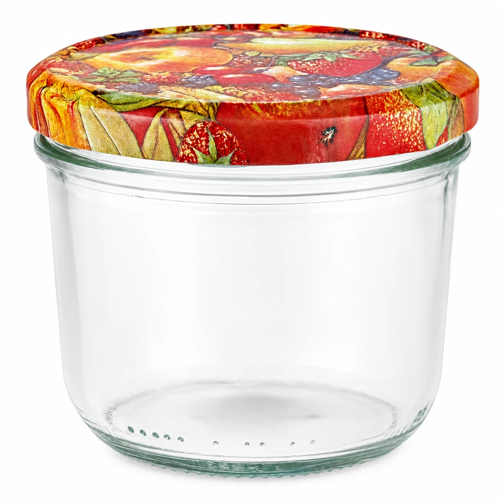 Tarro vacío de 230 ml con tapa de frutas de colores BasicSeal para mermeladas y conservas
