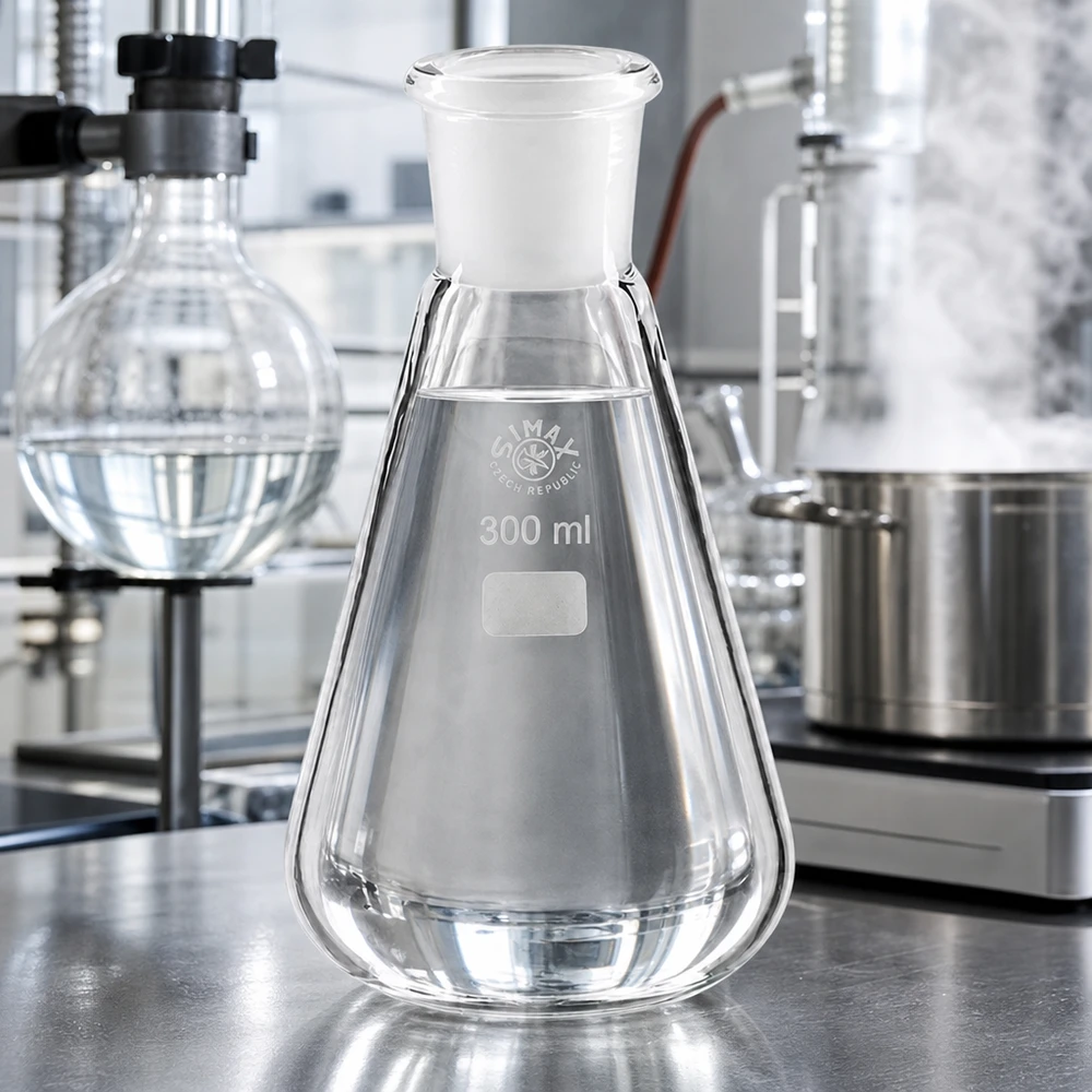 Matraz Erlenmeyer de 300 ml con tapón blanco y junta esmerilada estándar 29/32 para trabajos precisos de laboratorio