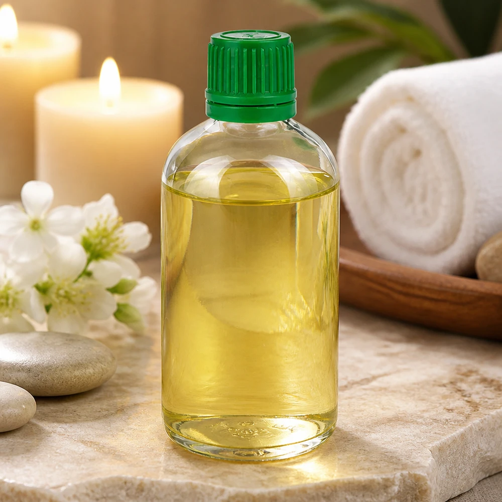 Botella ClearLine de 100 ml, modelo UT18, con tapón original verde, en un ambiente de spa y bienestar
