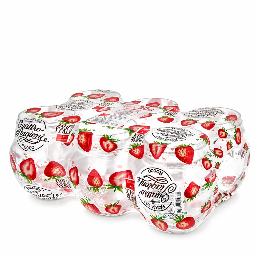 Tarro redondo "Quattro Stagioni" de 300 ml con tapa Tarro redondo de 300 ml Quattro Stagioni con tapa de fresa Juego de tarros de cristal italiano para conservas