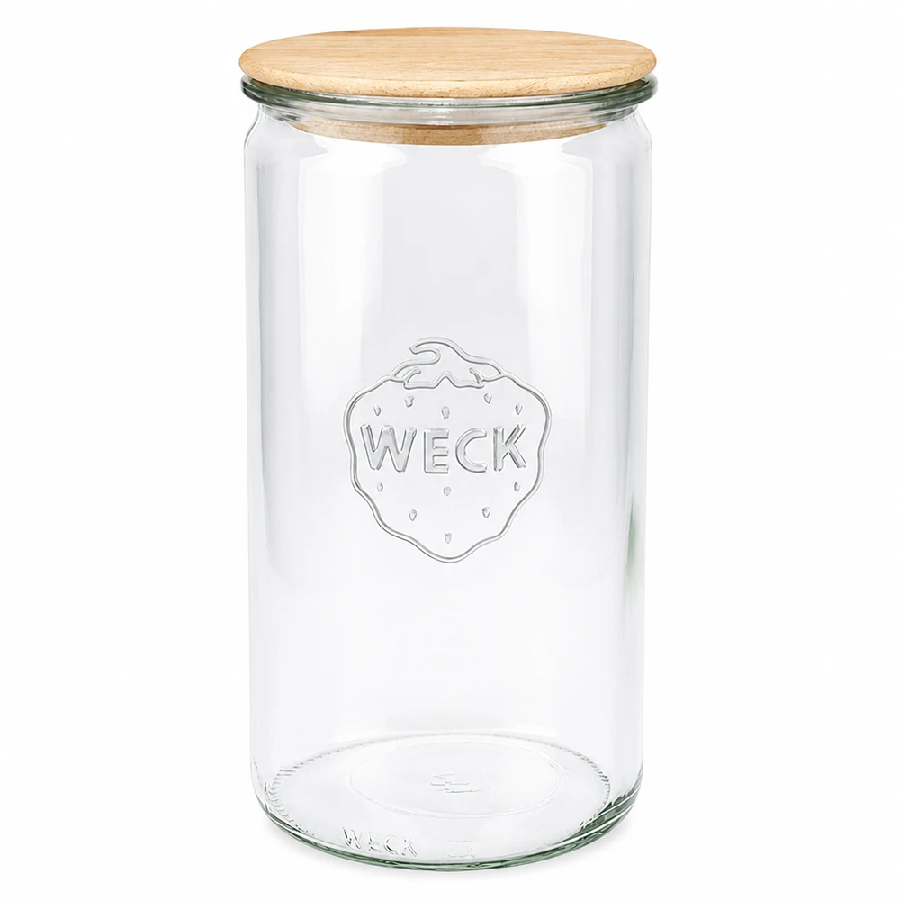 WECK tarro cilíndrico 1590ml con tapa de madera RR100 tarro de conserva tarro de almacenaje transparente vacío