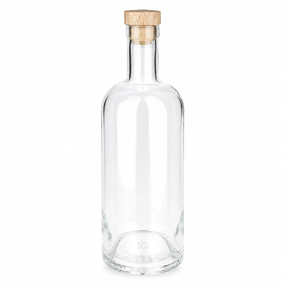 Botella de cristal de 750 ml Emma con asa de madera corcho UNiTWIST transparente vacía Foto del producto sobre fondo blanco