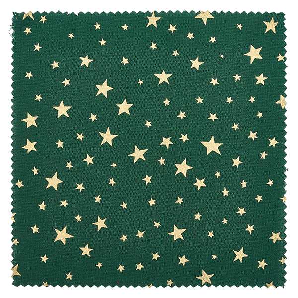 Alfombra de tela para bisutería "estrellas" verde 12cm cuadrado Primer plano de tela verde con estrellas doradas de diferentes tamaños, material decorativo de blonda cuadrada de 12x12cm
