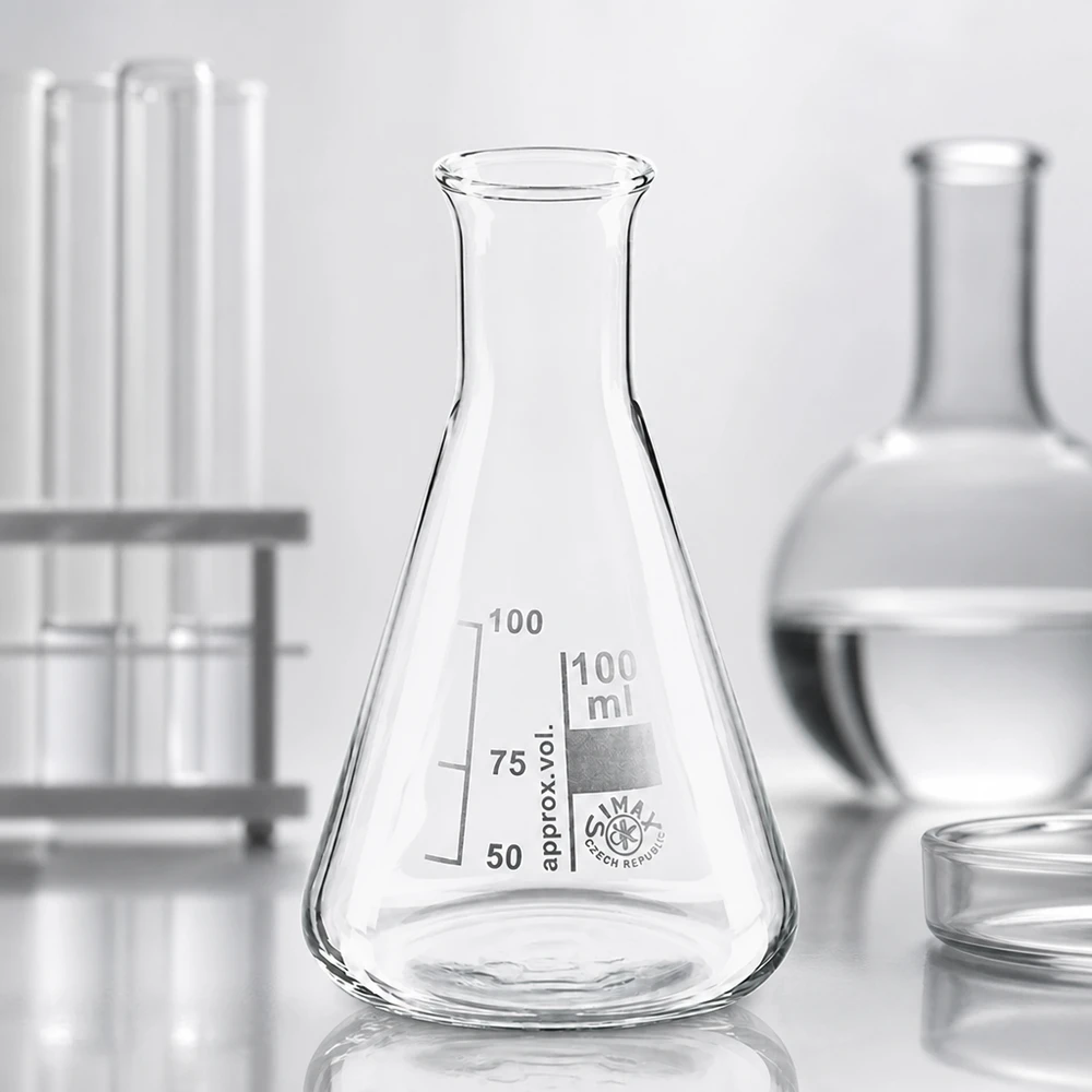 Matraz Erlenmeyer cónico de 100 ml con cuello estrecho para una mezcla y un giro óptimos