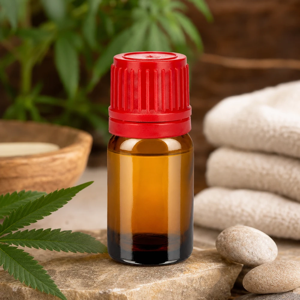 Frasco de vidrio ámbar de 5 ml con tapón de rosca rojo de 11 mm para aromaterapia profesional